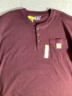 Carhartt Henley Pocket Shirt in Burgundy Loose Fit Mens XL Tall
